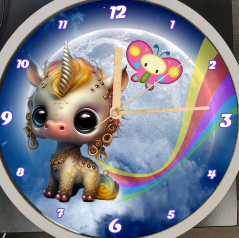 Over the midnight rainbow led dance light clock with baby butterfly, full moon